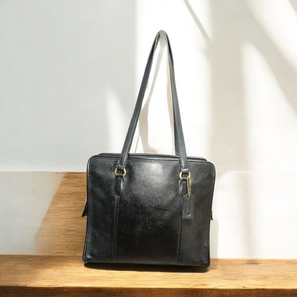 Coach Handbags - VTG Coach Purse Navy Leather Brass Compartment Tote 9872 Costa Rica Y2K Shopper